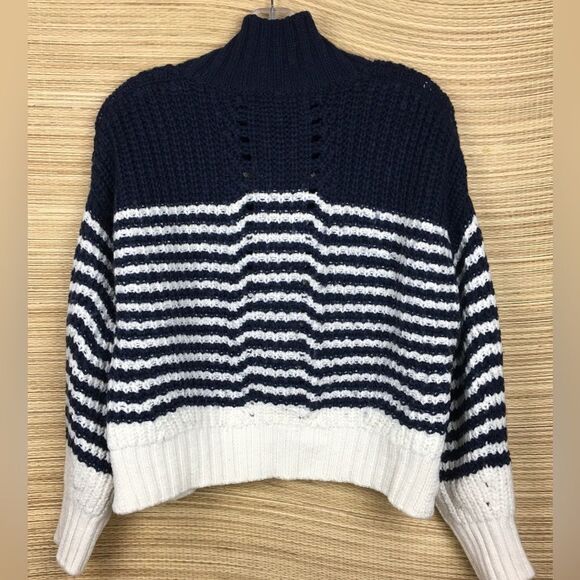 LA LIGNE Bretagne Striped Chunky Knit Wool Sweater Pullover iNAVY/CREAM  Size L - Picture 7 of 12